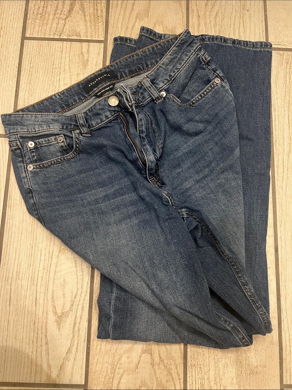 Aeropostale Women's Dark Blue High-Rise Wide Leg Jeans